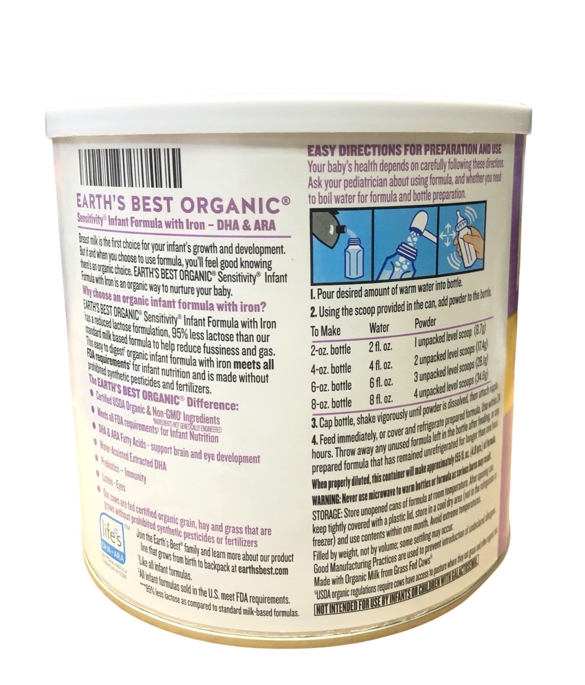 Earth's Best Organic Sensitivity Infant Formula 21 oz Powder (1 Can)